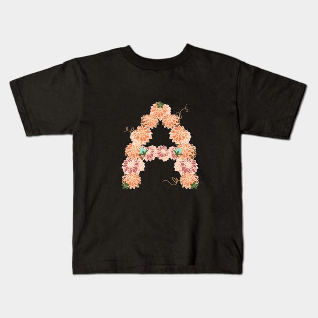 Letter A Floral Kids T-Shirt by CTstudio